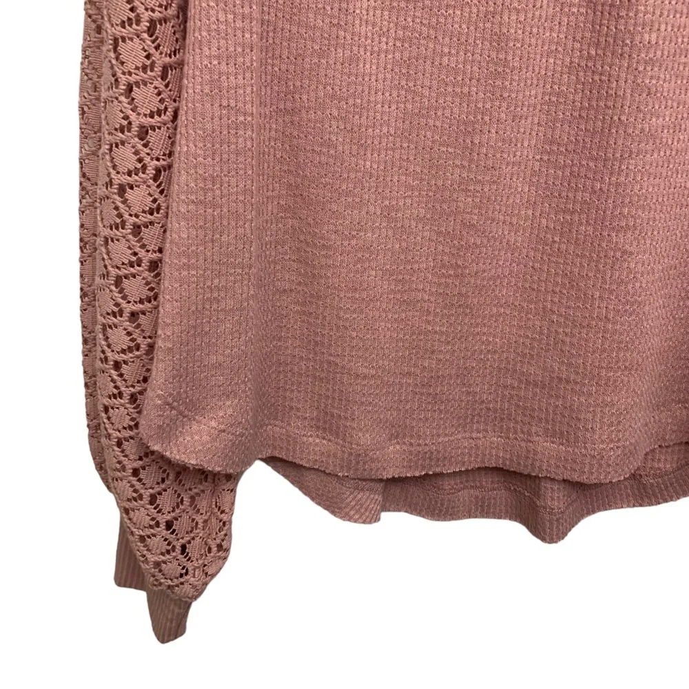 Free People Embroidered Crocheted Thermal High Neck Top